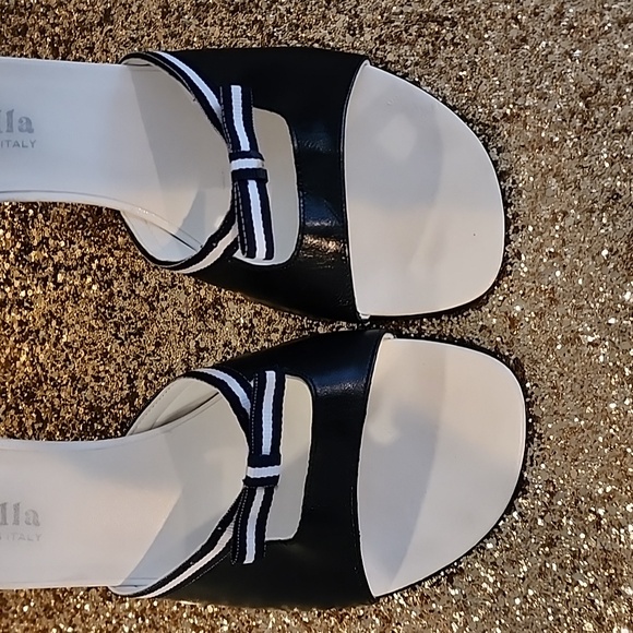 MARINELLA  MADE IN ITALY WOMEN'S LEATHER UPPER BLACK/WHITE SANDAL SIZE 10,PRE-OW - Picture 2 of 11